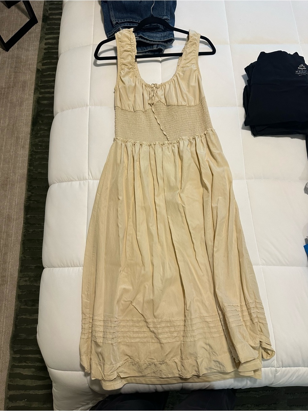 La Hearts Cream Smocked Midi Dress